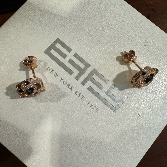 Effy Rose Gold Diamond Panther earrings - Picture 7 of 8